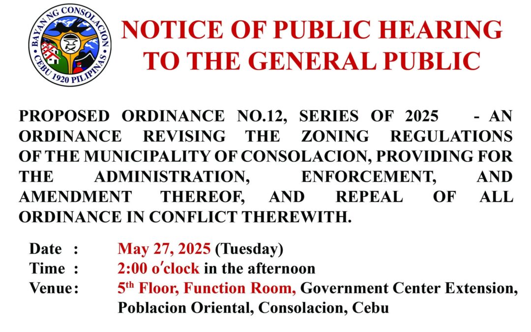 NOTICE OF PUBLIC HEARING ON PROPOSED ORDINANCE (May 27, 2025) 2PM – 5th Floor, Function Room